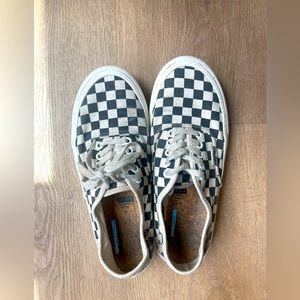 Cream checkered vans. Lace up sneakers. GUC.